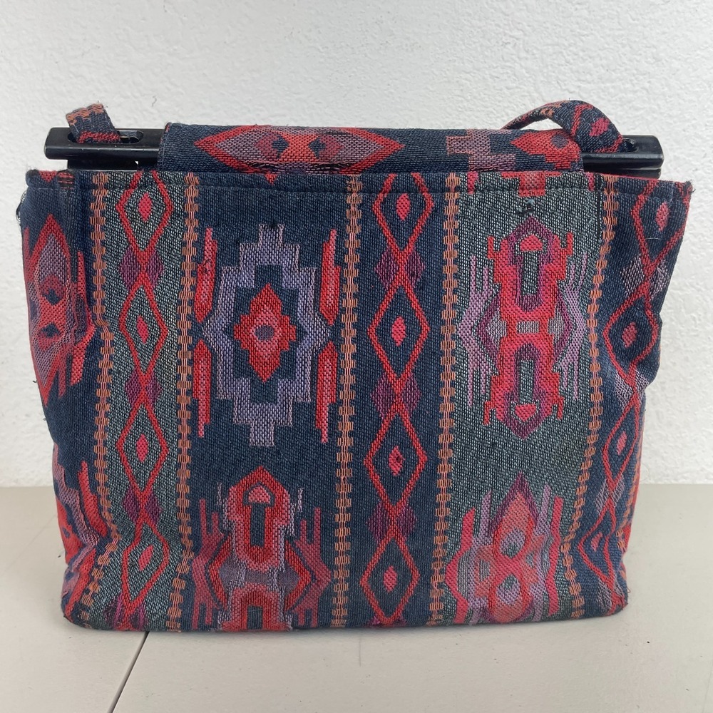 Vintage Toby Weston Purse Handbag Red Aztec Tribal Tapestry Shoulder Bag USA - Picture 3 of 13